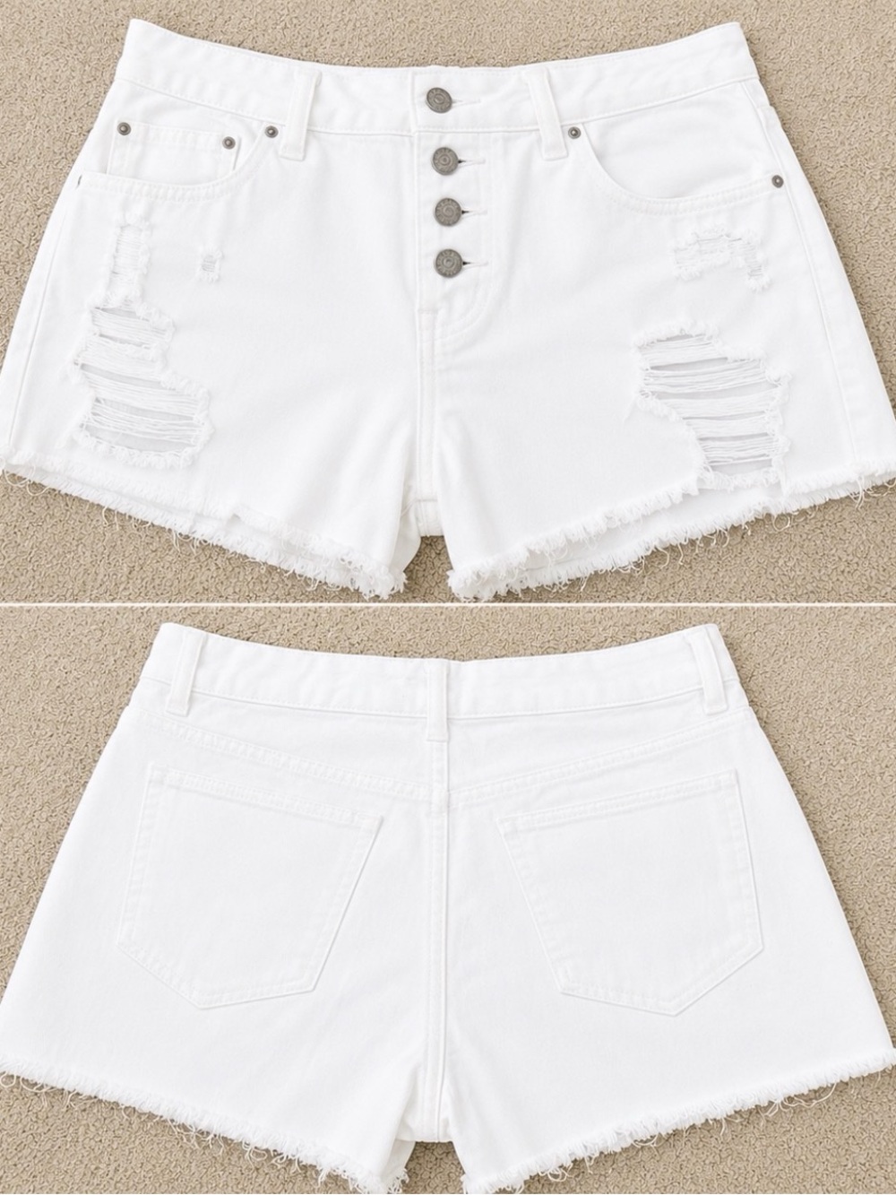 Francescas Harper Heritage White High Rise Distressed Button Fly Denim Shorts 28